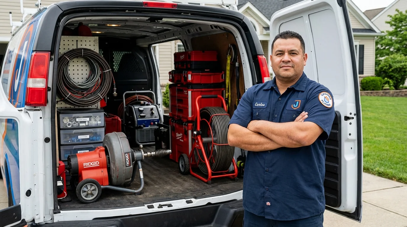 Professional drain cleaning equipment and Johns Plumbing LLC plumber in Three Rivers