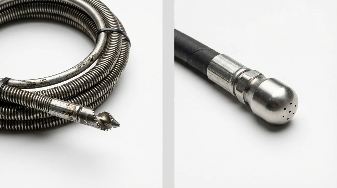 Drain snake cable and hydro jetting nozzle used for drain cleaning in Three Rivers, TX
