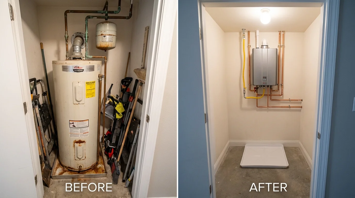 Tank water heater versus wall-mounted tankless unit comparison for Three Rivers, TX homeowners