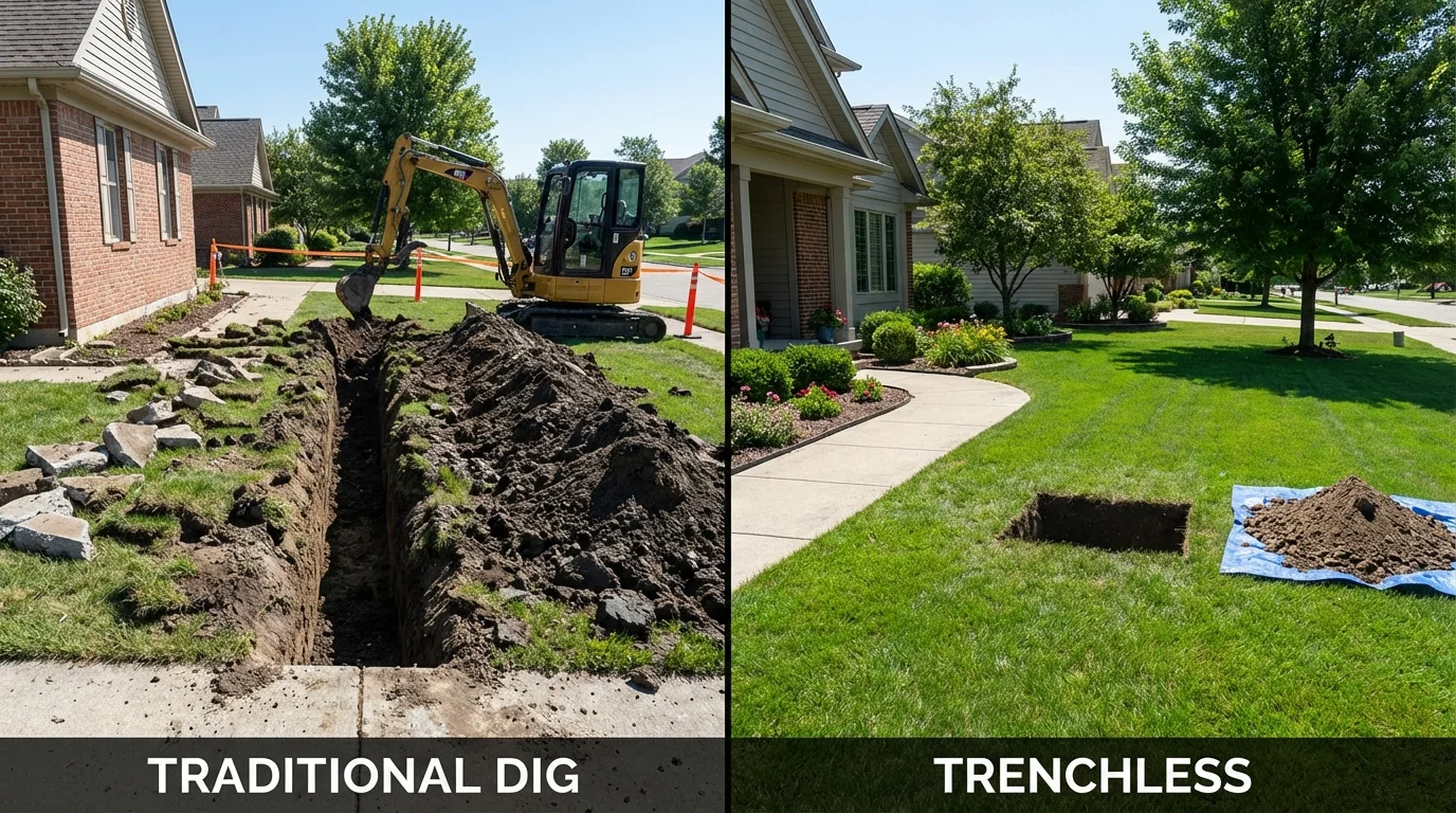 Trenchless sewer repair with minimal yard damage versus traditional excavation in Three Rivers, TX